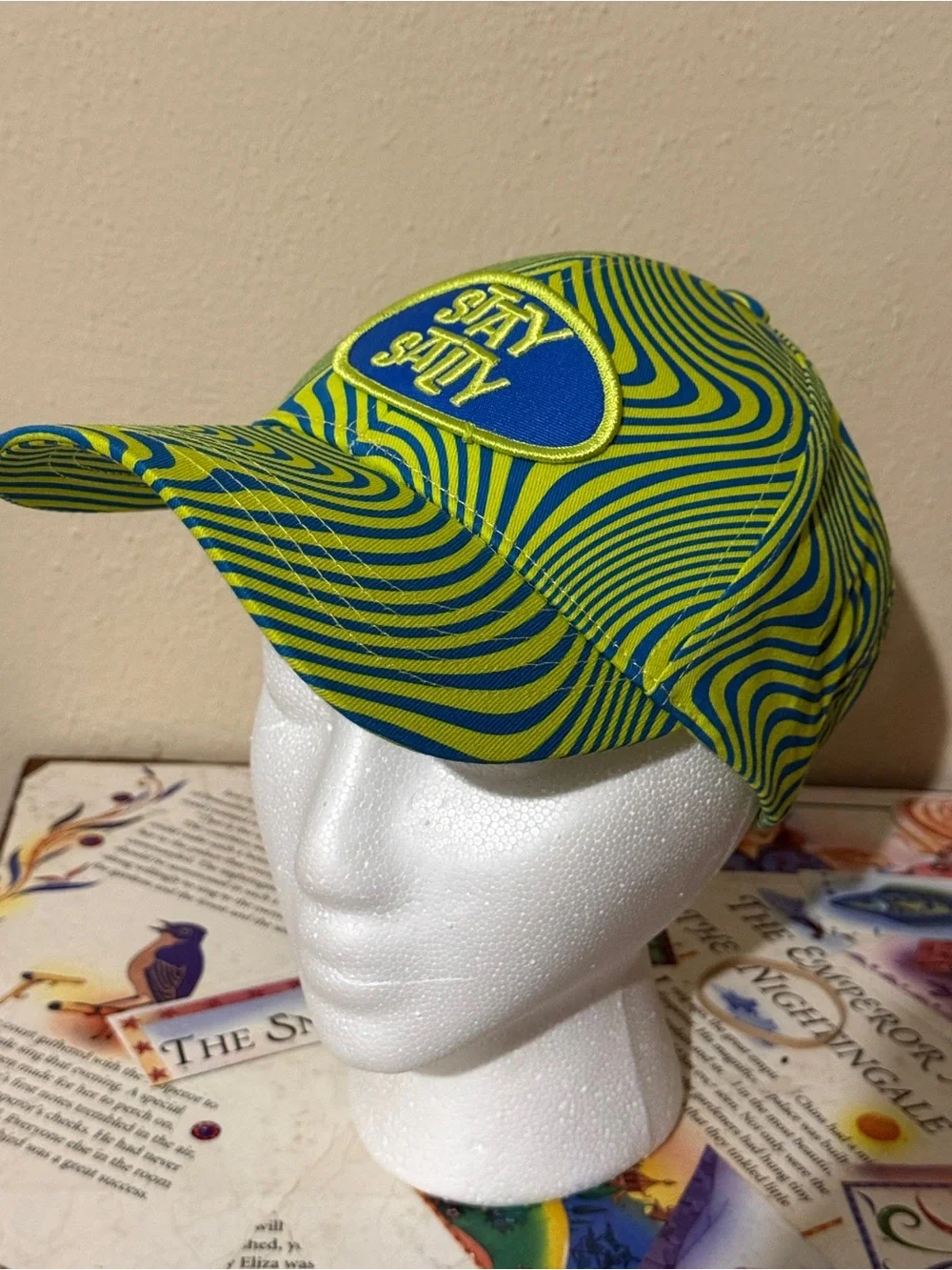 Stay Salty Neon Green and Blue Adjustable Baseball Hat. OS.